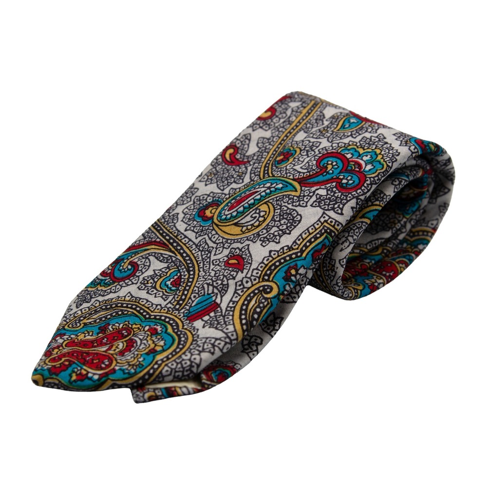 Liberty of London Mens Paisley Silk Tie Grey Red Teal Blue Floral Print Necktie